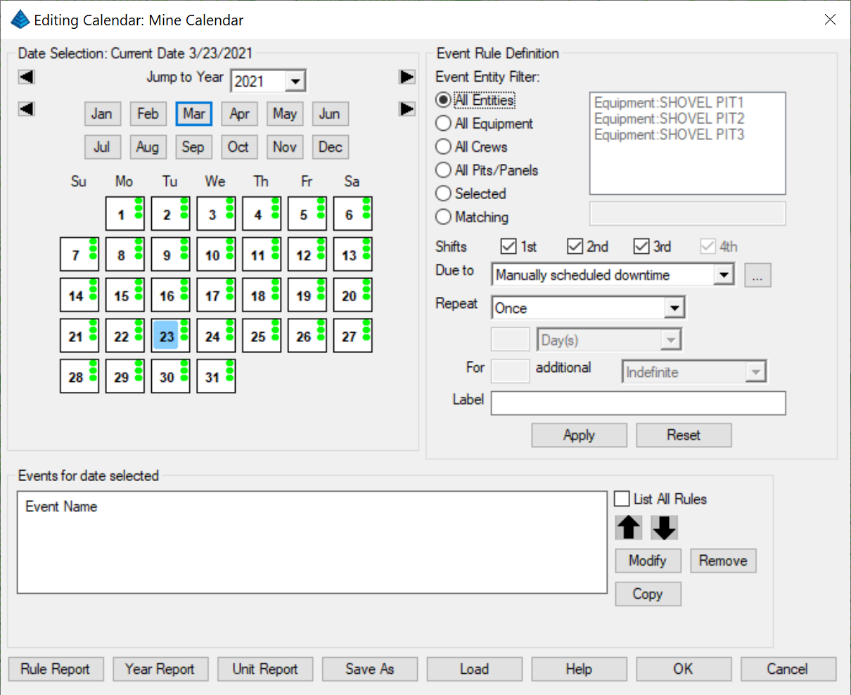 Mine calendar interface